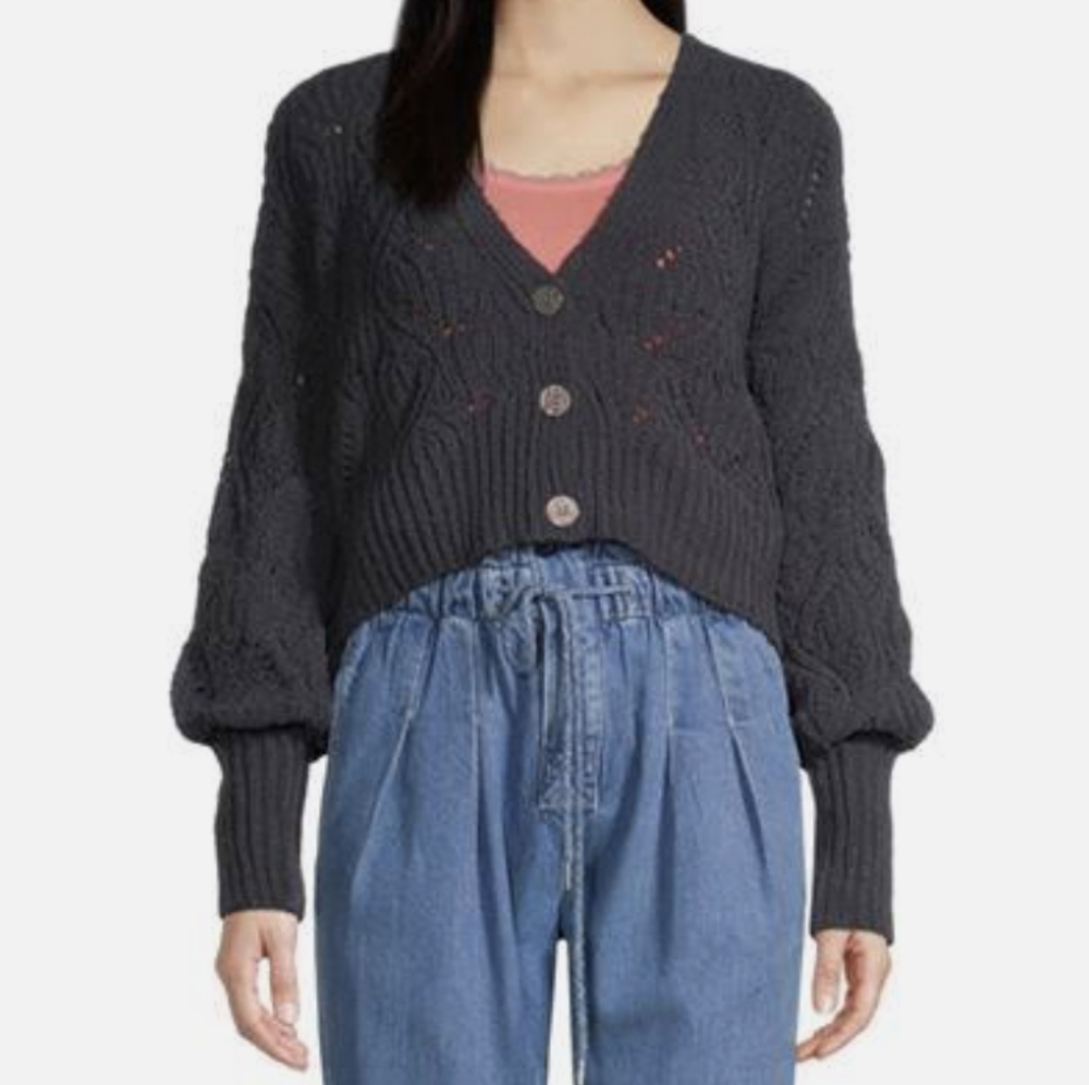 NEW Arizona Jean Company Cropped V Neck Long Sleeve Button Cardigan Size XS